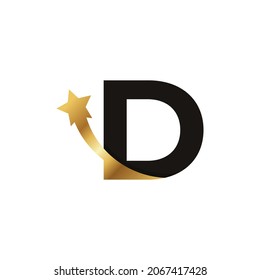 Initial Letter D Golden Star Logo Icon Symbol Template Element