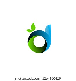 Initial Letter d green blue gradient With Leaf Logo for business - Vector