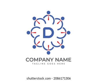 initial Letter D with Group of business people. Teamwork Logo Template.