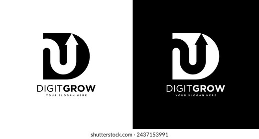 Initial letter D growth bar chart Logo. Financial Chart Logo Design vector template. arrow logo icon vector illustration modern design.