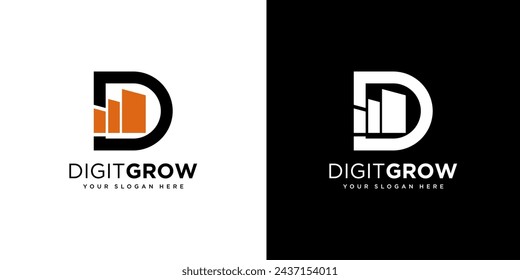 Letra inicial D logotipo de la barra de crecimiento. Plantilla de vector de diseño de logotipo de gráfico financiero. ilustración vectorial de icono de flecha diseño moderno.