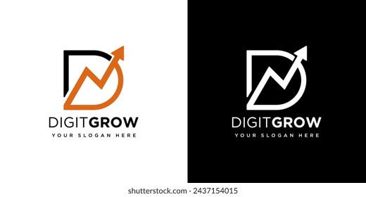 Initial letter D growth bar chart Logo. Financial Chart Logo Design vector template. arrow logo icon vector illustration modern design.