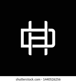 Initial letter D and H, DH, HD, overlapping interlock monogram logo, white color on black background