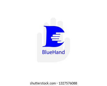 Initial Letter D with hand blue and white Design Logo Graphic Branding Letter Element.