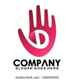 Initial letter D hand, five finger logo. D logo. symbols, icons, alphabet sign - Vector