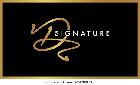 Initial letter D handwritten of signature logo template, Creative bold cursive script letter D logo design, Brush calligraphy luxury letter, Golden. Gold. Isolated on black background.
