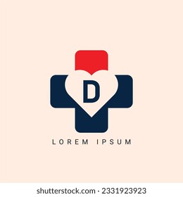initial Letter D Heart Logo Concept symbol sign icon Design Element. Love, Medical, Health Care, Valentine's Day Logotype. Vector illustration template