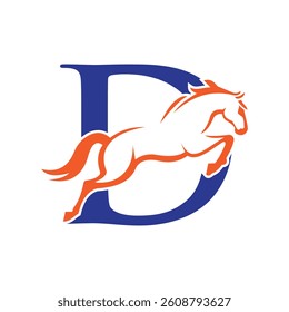Initial Letter D Horse Logo Design Concept With Jumping Horse Symbol Vector Template 