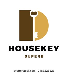 Initial Letter D House Key Icon Logo Design Template