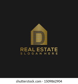 initial letter d house Logo. real estate logo concept. golden vector illustration