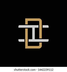 Initial letter I and D, ID, DI, overlapping interlock logo, monogram line art style, silver gold on black background
