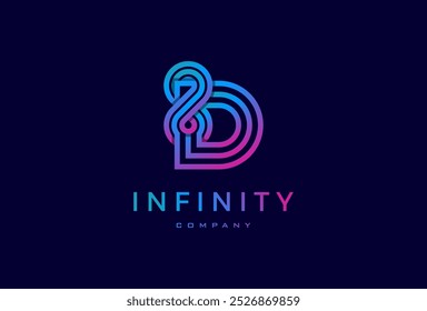 Logotipo inicial de la letra D del infinito, letra D con la combinación del infinito, conveniente para la tecnología, marca y diseño del logotipo de la compañía, Ilustración vectorial