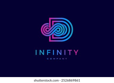 Logotipo inicial de la letra D infinito, letra D con la combinación infinita, conveniente para la tecnología, marca y diseño del logotipo de companys, Ilustración vectorial