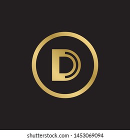Initial letter d inside circle lowercase logo design template elements. Gold letter Isolated on black  background. Suitable for business, consulting group company.