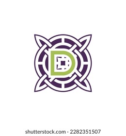 Initial letter D intersection pattern frame Celtic knot logo