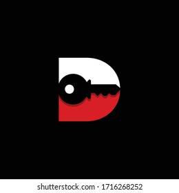 Initial letter D Key logo Concept, Key with Letter D, Vector Logo Design Template