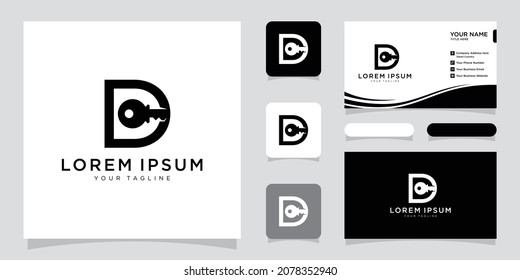 Initial letter D Key logo Concept, Key with Letter D, Vector Logo Design Template