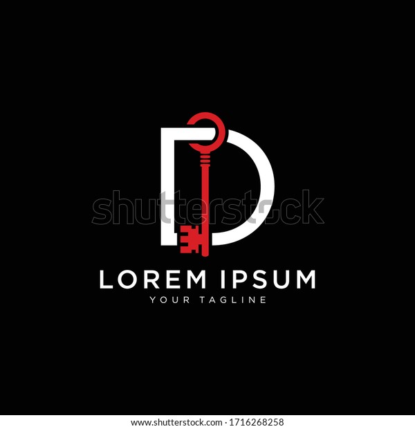 Initial letter D Key logo Concept, Key with\
Letter D, Vector Logo Design\
Template