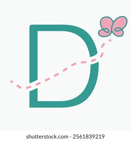 Initial letter D kids logo concept with butterfly symbol vector template. Kid logotype