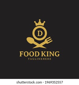 Initial letter D King food Logo Design Template. Illustration vector graphic. Design concept fork,spoon and crown With letter symbol. Perfect for cafe, restaurant, cooking business