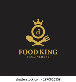 Initial letter D King food Logo Design Template. Illustration vector graphic. Design concept fork,spoon and crown With letter symbol. Perfect for cafe, restaurant, cooking business