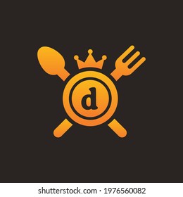Initial letter D King food Logo Design Template. Illustration vector graphic. Design concept fork,spoon and crown With letter symbol. Perfect for cafe, restaurant, cooking business