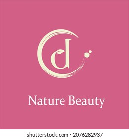 Initial Letter d with Leaf and Circle Brush Splash for Feminine Nature Beauty Spa Aesthetic Salon  Business Logo Idea