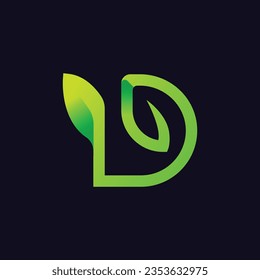 letra d inicial con diseño de logotipo de hoja. ilustración vectorial del logotipo de la hoja de naturaleza