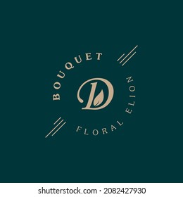 Initial Letter D and Leaf for Vintage Bouquet Logo Design Inspiration
