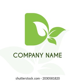 Initial Letter D with Leaves for Green Nature, Environment, Eco Friendly, Agriculture, Gardening, Lawn Service Company Logo Design Concept