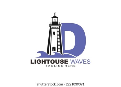 initial Letter D lightouse waves logo