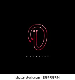 Initial Letter D line Logo Icon Abstract Techno line Vector Design Concept Red Color.