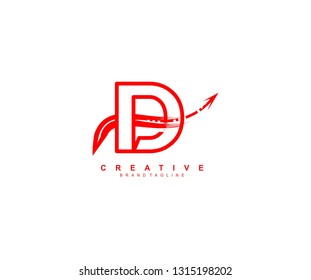Initial Letter D Linked Abstract Red Brush Stroke Swoosh Arrow Shape Logo