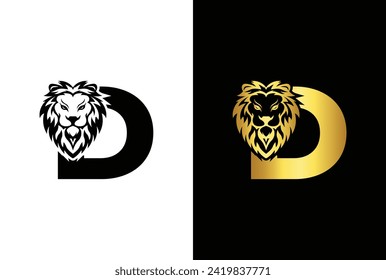 Letra inicial D Cabeza de León , Vector de diseño elegante con logotipo de lujo. León, letra D Resumen, emblema creativo para el logotipo, identidad de marca, diseño de la empresa.