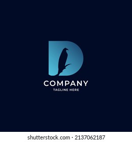 logotipo de la letra inicial D con ave. combinación de letras del alfabeto con aves. plantilla moderna de logotipo.
