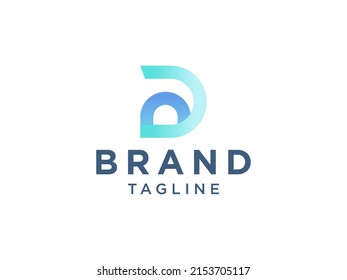 Initial Letter D Logo. Blue Shape D Letter with Negative Space Line inside isolated on White Background. Usable for Business and Delivery Logos. Flat Vector Logo Design Template Element.
