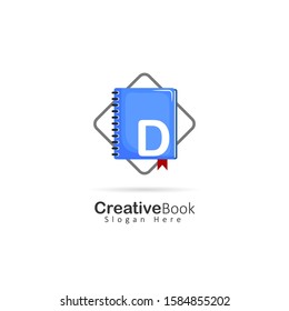 Initial letter D logo with book element, design vector illustration book store logo, book shop symbol template