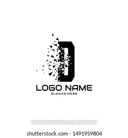 Initial Letter D Logo With broken shapes, splinters effects.