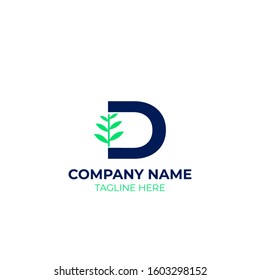initial letter D logo design with leaf. Simple and modern logo for business