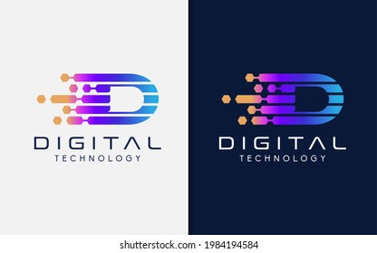 Diseño del logotipo de la letra D inicial con un degradado colorido. Usable para el diseño de logotipos de empresas, tecnología y empresas. Ilustración del logotipo del vector