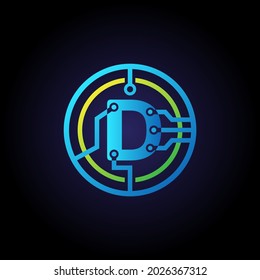 Initial letter D logo design template, Technology icon vector logo in circle