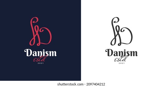 Diseño del logotipo de la letra D inicial con estilo de escritura a mano. D Signature Logo o símbolo para matrimonio, moda, joyería, boutique, botánica, floral o identidad de negocios