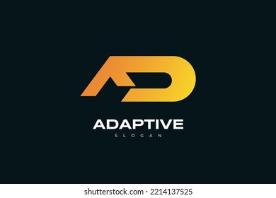 Diseño de los logotipos de las letras iniciales A y D con un concepto vinculado. Logo de AD con estilo conectado en degradado naranja. Logotipo adecuado para empresas o tecnologías