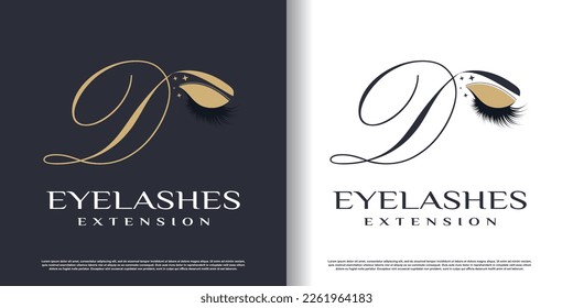 initial letter d logo design template with eyelash icon and creative concept premium vector