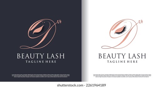 Initial-Buchstaben-D-Logo-Design-Vorlage mit Wimpernsymbol und kreativem Concept Premium-Vektorgrafik