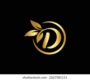 Initial letter D logo design with swoosh sign. gold color D logotype based alphabet business logo 