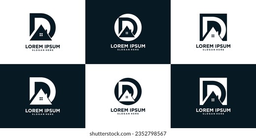 Initial letter d logo design collection template with house icon and creative concept Premium Vector