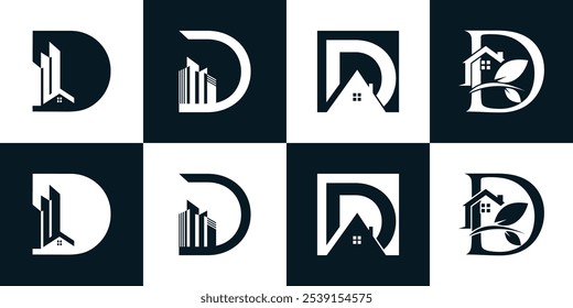 Initial letter d logo design collection template with house icon and creative concept Premium Vector