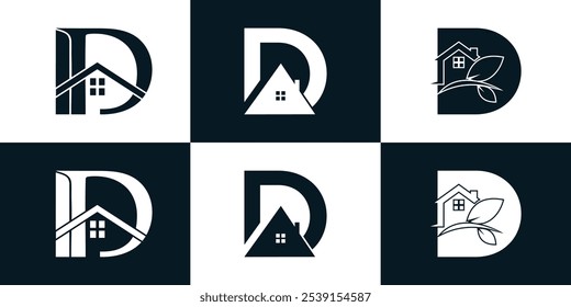Initial Letter d Logo Design Kollektionsvorlage mit House Icon und kreativem Konzept Premium Vector