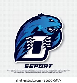 Initial letter D logo esport design, Panther esport logo design, Tiger mascot sport logo design